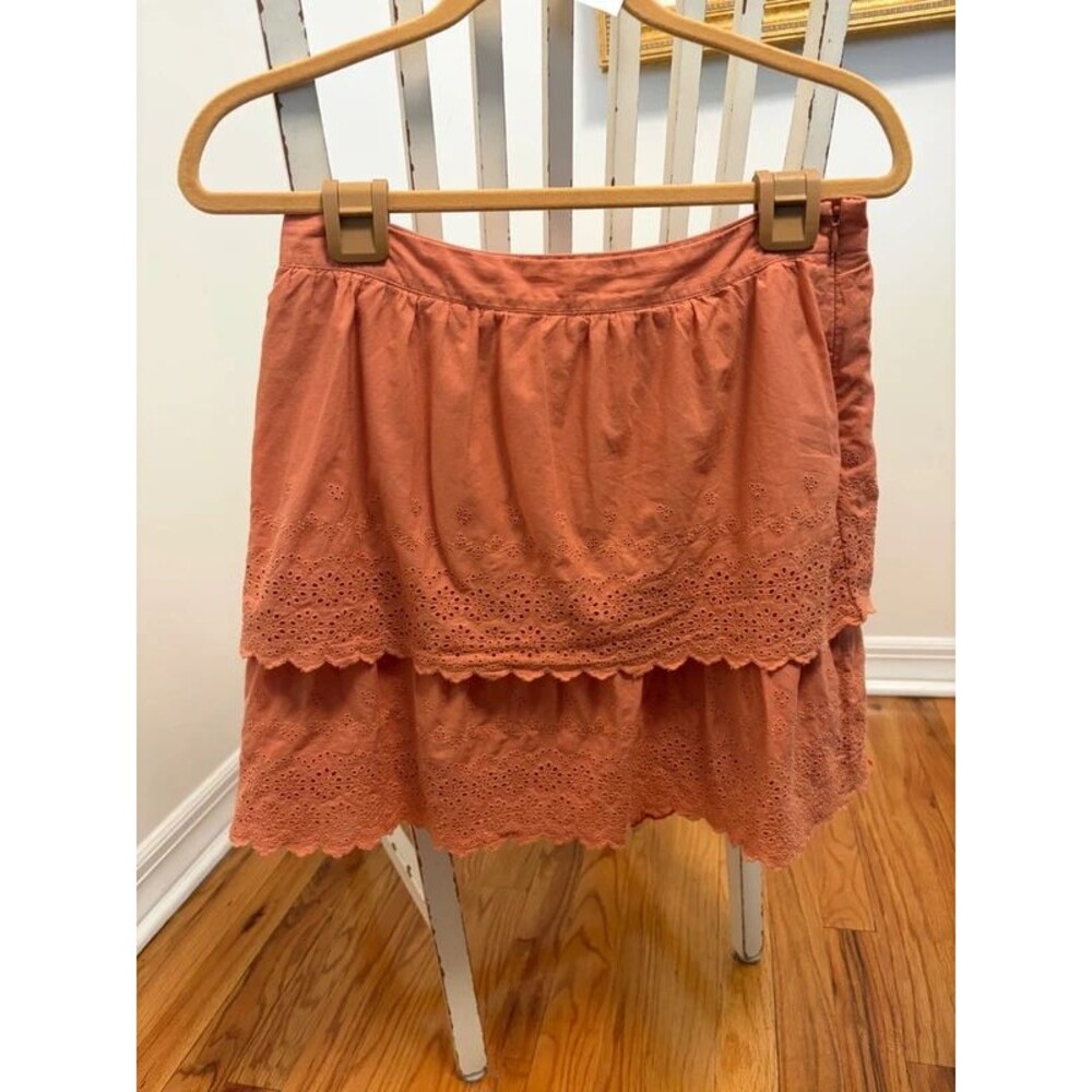 J.Crew Peach Coral Color Tiered Eyelet Cotton Lined Mini Skirt W=15” L=16"